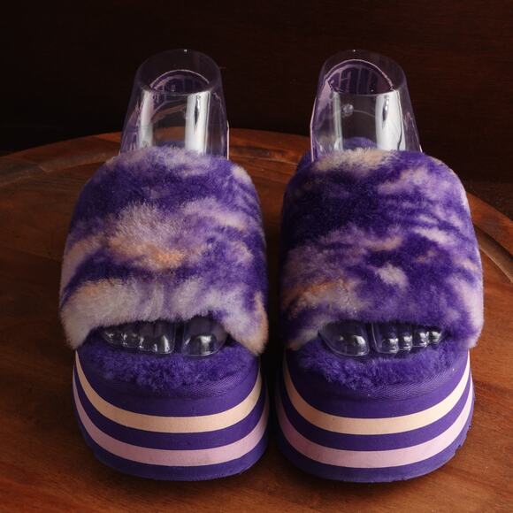 UGG Slippers WMS SZ 6.5-7 Purple Disco Marble Slide Platform Cozy Slingback Shoe - Picture 2 of 13